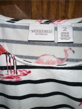 Weekends by Chico's Striped Flamingo Top - Pink & Black